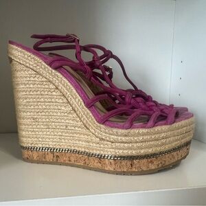 Jimmy Choo Women’s Fuchsia Rope Espadrille Wedge Sandals